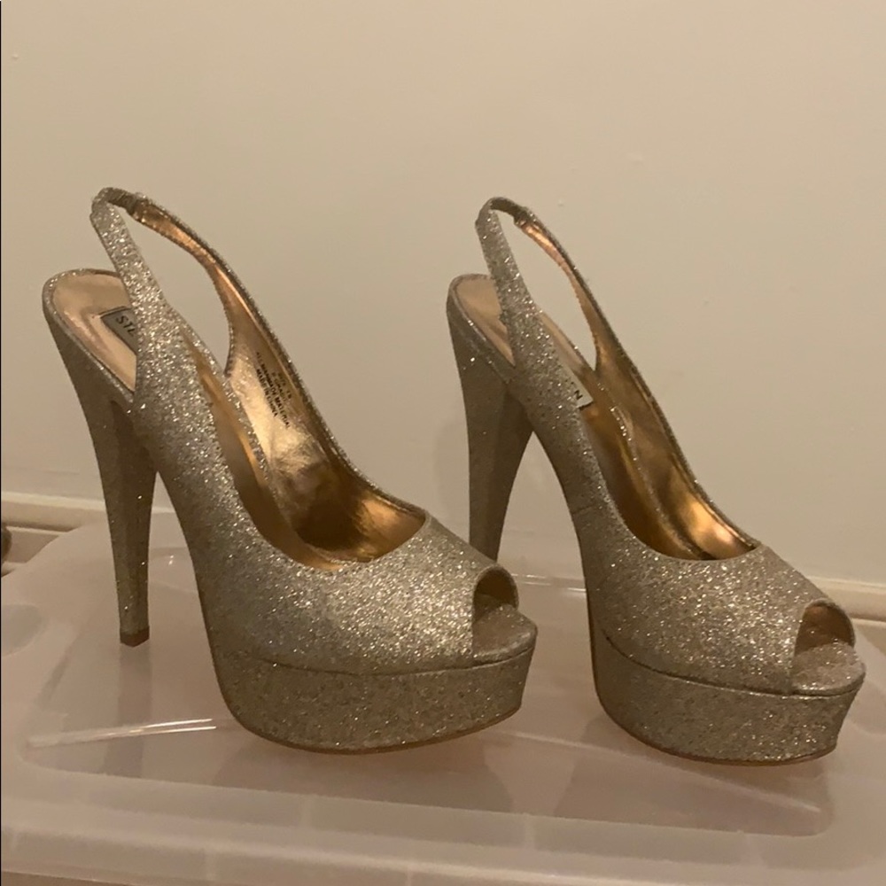 Steve Madden gold/silver glitter platform heels